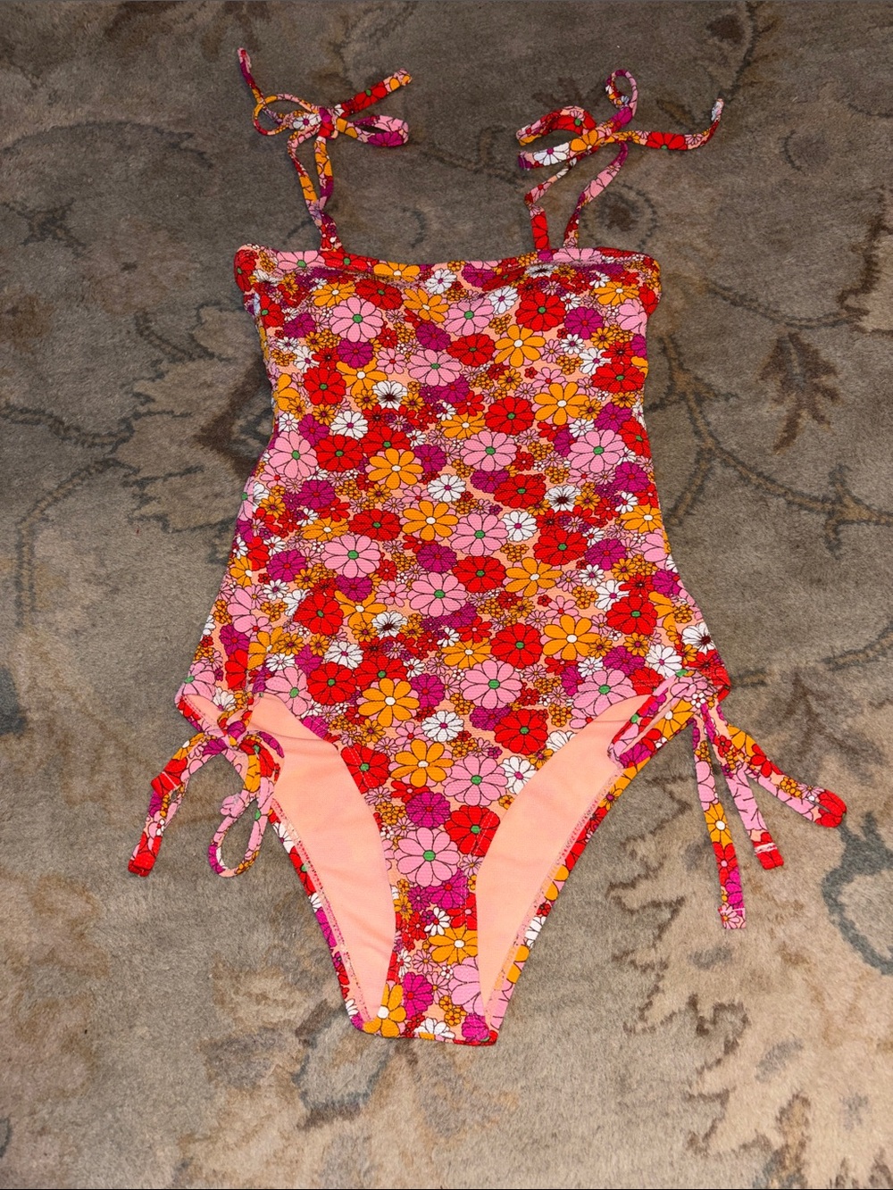 Lulu's Floral One-Piece Swimsuit in Pink, Orange, Red